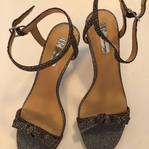 Silver Gunmetal Sparkling Heels Sandals